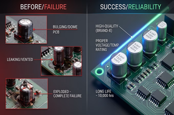 Common electrolytic capacitor failure modes due to improper selection