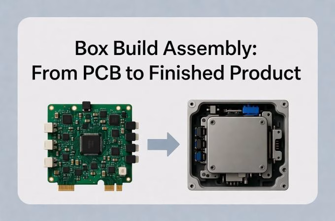 Box Build Assembly: From PCB to Finished Product - Cover image showing the transformation from circuit board to finished electronic device